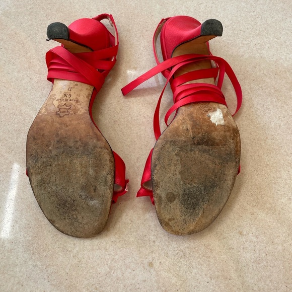 Cherry Red satin heels. - Picture 4 of 4